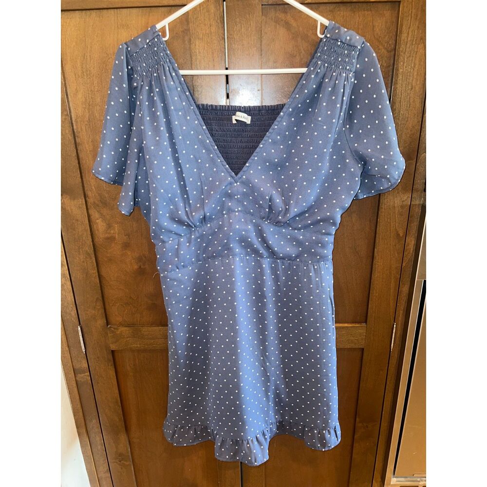Abercrombie Blue Polka Dot V-Neck Mini Dress Flutter Sleeve Cottagecore Y2K 90s